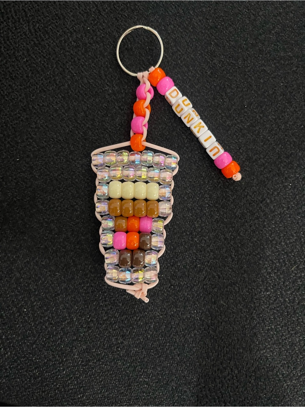 Dunkin Beaded Coffee Cup Keychain – Pink, Orange, Brown